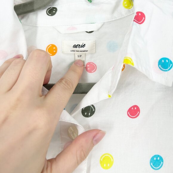 NWOT Aerie Colorful Smiley Face Button Down Shirt - Picture 3 of 5